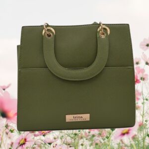 Trina Turk Pesto Tote Handbag Green Gold Hardware New